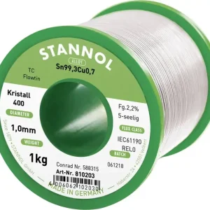 Nu rata Aliaj de lipit fără plumb Sn99,3Cu0,7 REL0 1000 g 1 mm Stannol Ecology TC