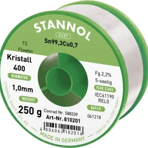 Plată sigură Aliaj de lipit fără plumb Sn99,3Cu0,7 REL0 250 g 1 mm Stannol Ecology TC