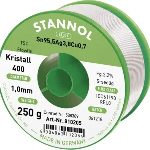 Aliaj de lipit fără plumb Sn95,5Ag3,8Cu0,7 REL0 250 g 1 mm Stannol Ecology TS Ultima șansă