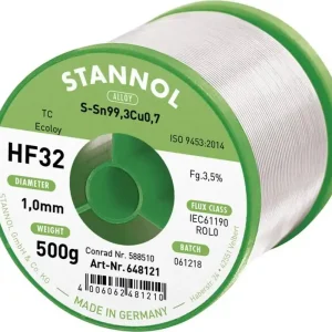 Aliaj de lipit fără plumb și halogeni Sn99,3Cu0,7 REL0 500 g 1 mm Stannol HF32 3500 Reducere de preț