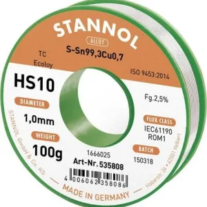 Aliaj de lipit fără plumb Sn99,3Cu0,7 ROM1 100 g 1 mm Stannol HS10 2,5 % Lichidare de stoc