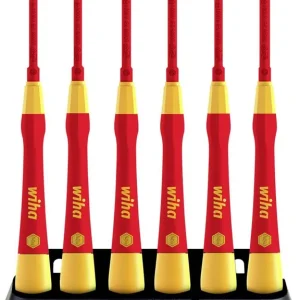 Set șurubelnițe VDE profil drept, Phillips 6 piese inclusiv suport Wiha PicoFinish® electric 42989 Retur gratuit
