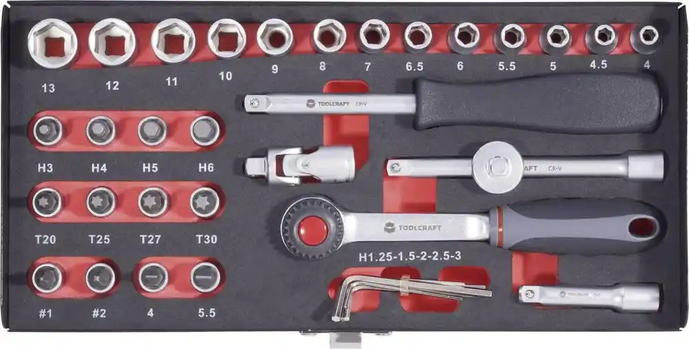 Set capete chei tubulare, 6,3 mm, 36 piese, Toolcraft Plată securizată