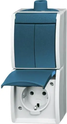 Set priză cu protecție şi întrerupător Ocean, albastru-verde, IP 44, Busch-Jaeger 2601/5/20 EW-53-503 Lichidare de stoc