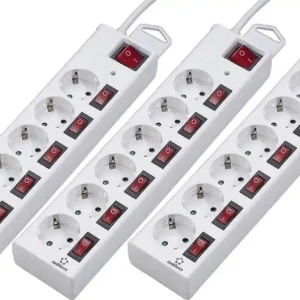 Livrare expres Set prelungitor cu protecție la supratensiune și întrerupătoare individuale, 6 prize, 1,5 m, alb, 3 buc., Renkforce