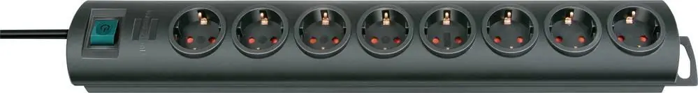 Prelungitor cu 8 prize și întrerupător 2 m negru contact de protecție Brennenstuhl 1153300128 Livrare gratuită