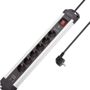 Popular Prelungitor cu protecție la supratensiune 6 prize 2 mufe USB 1.40 m argintiu, negru Sygonix SY-4755604