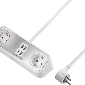 Prelungitor cu 2 prize 3 mufe USB-A 1 mufă USB-C 1.40 m alb Sygonix SY-4538256 Lichidare de stoc