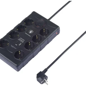 Sygonix SY-4751202 Prelungitor cu protecție la supratensiune 8 prize 2 mufe USB negru Disponibil imediat