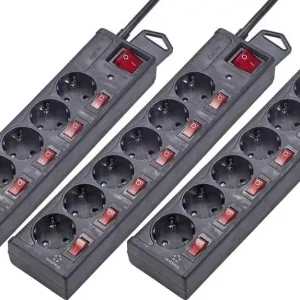 Set prelungitor cu protecție la supratensiune și întrerupătoare individuale, 6 prize, 1,5 m, negru, 3 buc., Renkforce Plată securizată