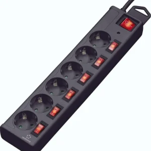 Premium Prelungitor cu protecție la supratensiune și întrerupătoare individuale, 6 prize, 1,5 m, negru, Renkforce