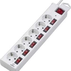 Cumpără online Prelungitor cu protecție la supratensiune și întrerupătoare individuale, 6 prize, 1,5 m, alb, Renkforce