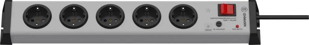 Premium Prelungitor cu protecție la supratensiune 5 prize Ehmann 0206x00052301, 1.50 m, gri