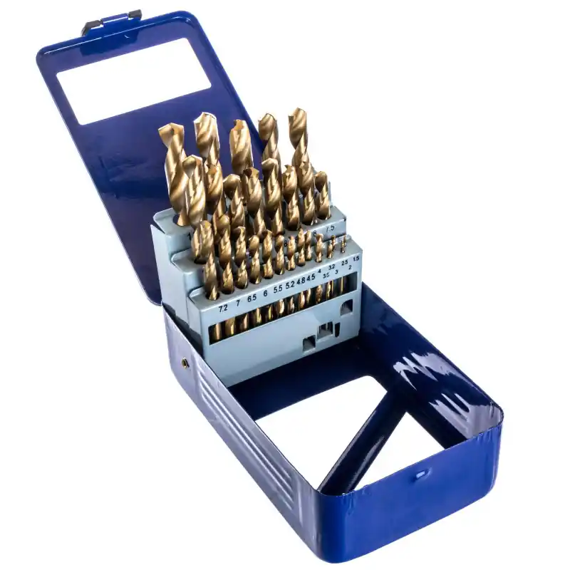 Noutate Burghie pentru metal acoperite cu titan 28 buc. Cutie metalica Geko de 1,5-13 mm