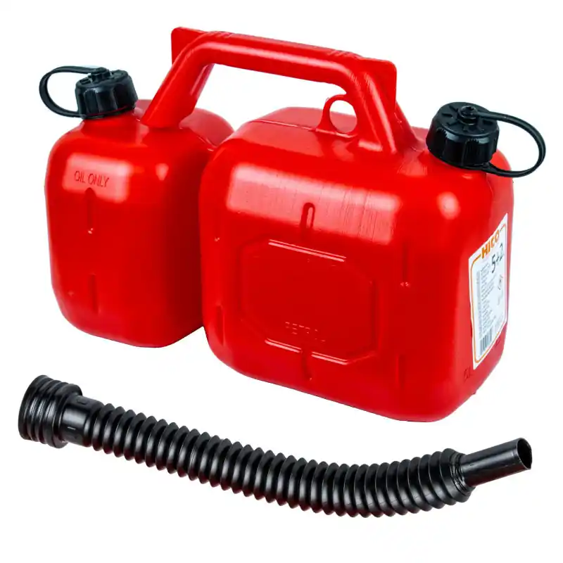 Canistră plastic 5 l + 2 l dublu compartiment roșie | pentru drujbă/motocoasă/mașină de tuns | HICO Plată securizată