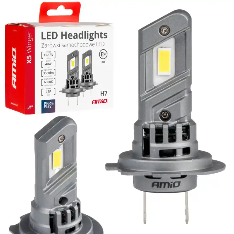 Becuri LED auto H7 X5 Winger 6000K Canbus E57 R10 2 buc Amio Nu rata