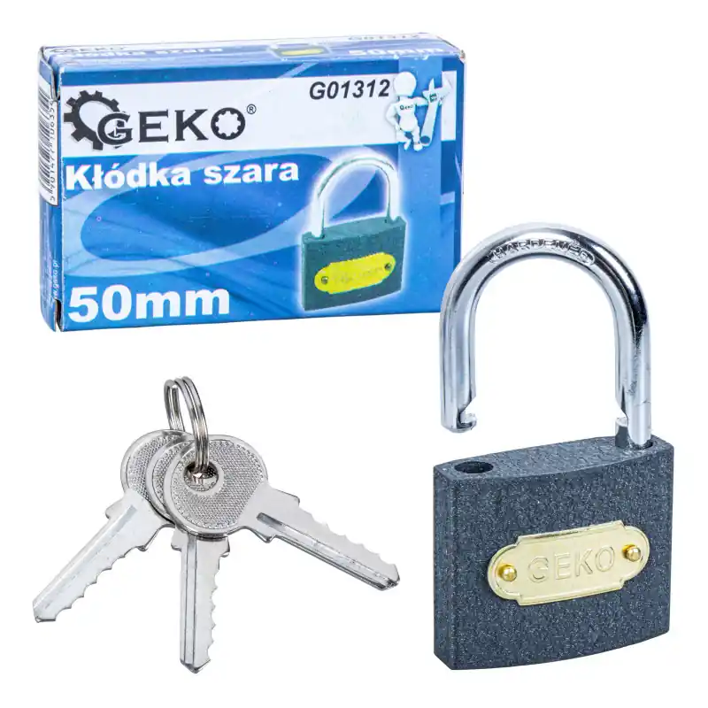 Lacăt din fontă cu cheie 50 mm tip arc gri 3 chei GEKO Bestseller