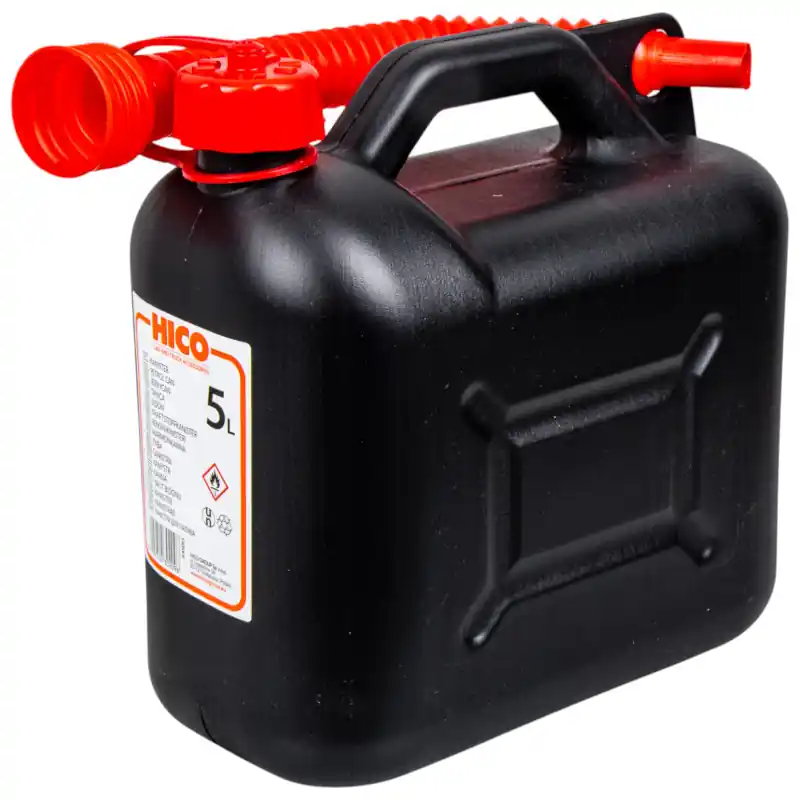 Canistră 5 l PVC cu pâlnie flexibilă rezistentă, omologată Hico Promoție