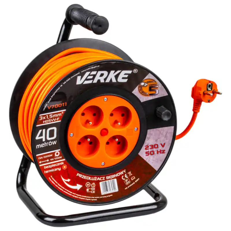 Retur ușor Cablu Prelungitor per tambur 3x1,5mm 40m Verke