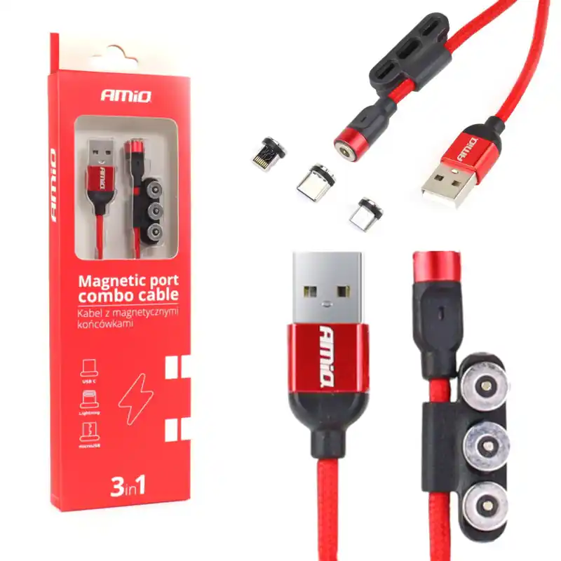 Cablu USB 3în1 magnetic Lightning USB-C micro USB 1 m Amio Super ofertă