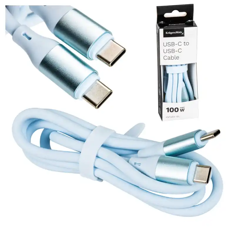 Cablu USB-C–USB-C 1 m 100 W silicon albastru Kruger&Matz Basic Cumpără online