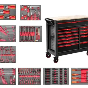 Cărucior profesional de atelier cu 360 de scule - 12 sertare 79619 Retur ușor