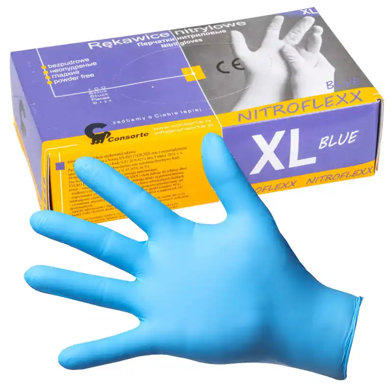 Mănuși nitril de protecție de unică folosință XL 100 buc. fără pudră Consorte Blue Nu rata