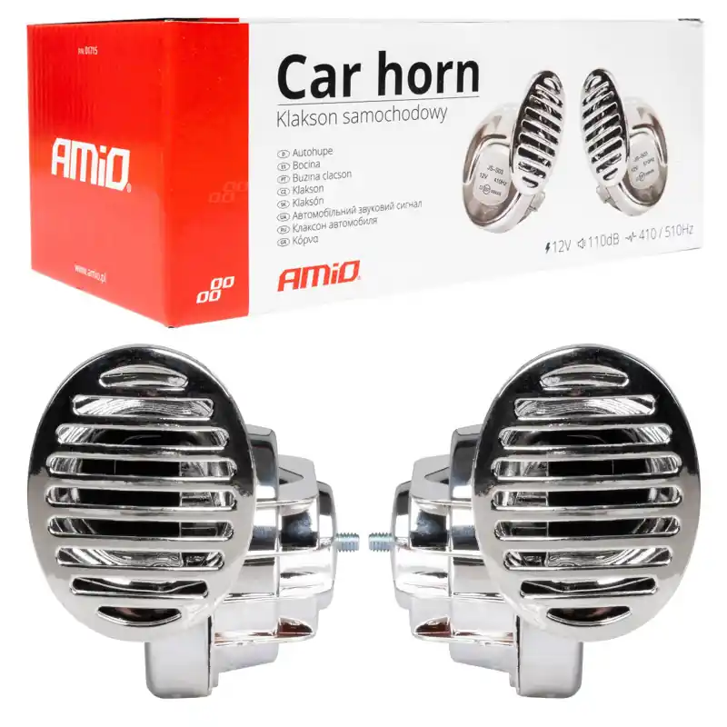 Claxon cromat 12 V 110 dB 410/510 Hz 2 buc. Amio Mai ieftin