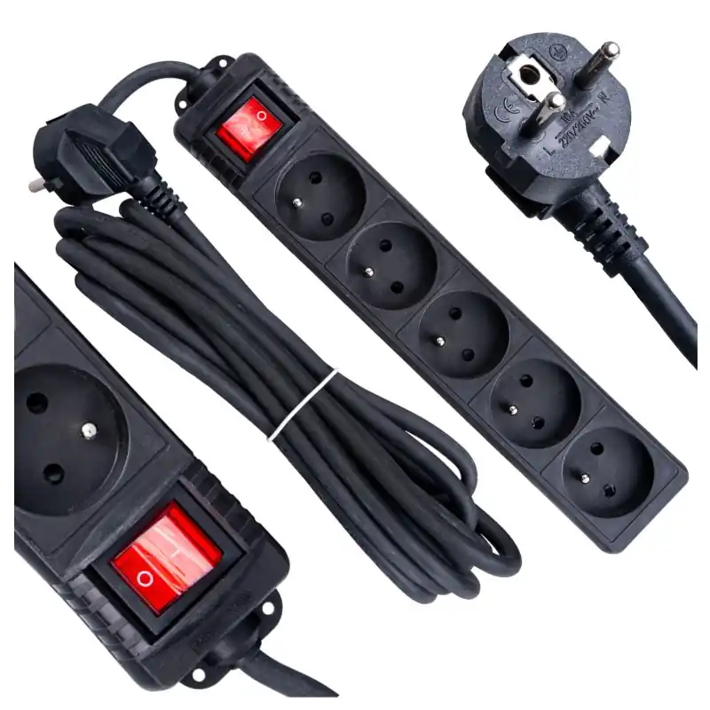 Prelungitor electric 5 m negru 5 prize cu întrerupător KELTIN Chilipir