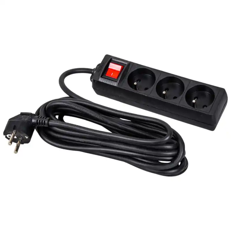 Ofertă exclusivă Prelungitor electric 5 m negru cu împământare și întrerupător 3 prize