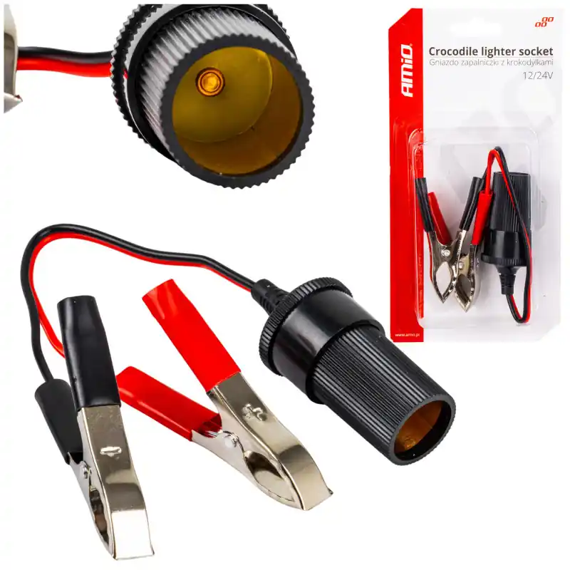 Adaptor priză brichetă 12V/24V cu cablu 15 cm clești Amio Retur gratuit
