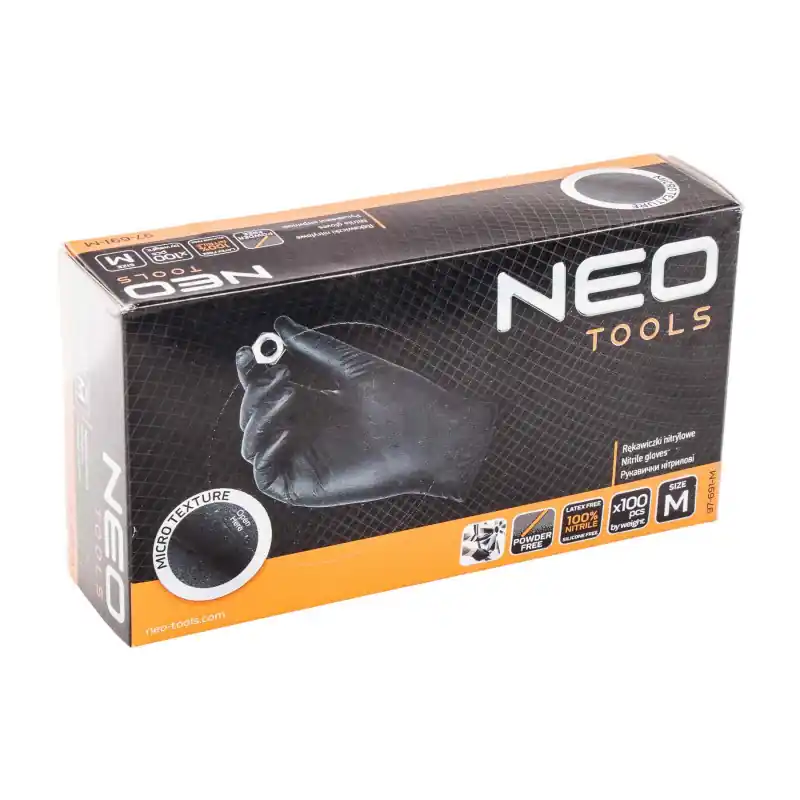 Super ofertă Mănuși nitril fără pudră negre mărimea M 100 buc. Neo Tools