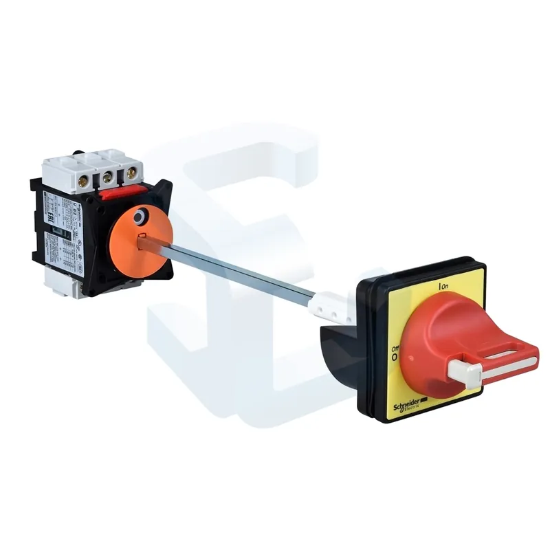 Intrerupator de sarcina trifazat, Schneider, 25 A, rosu/galben, lacatuibil, montaj pe contrapanou Chilipir