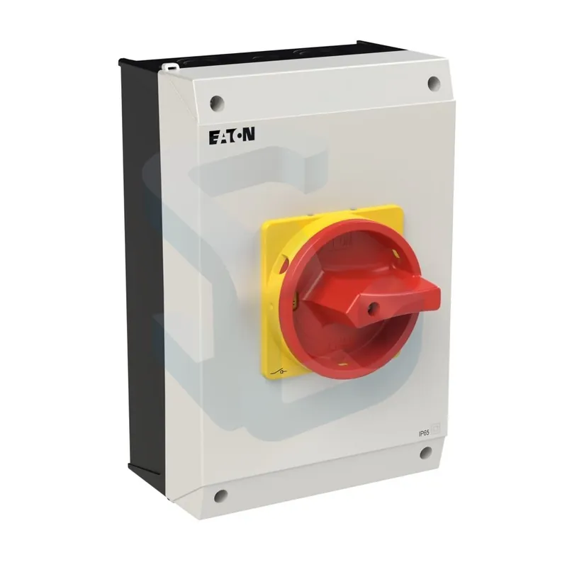 Intrerupator de sarcina trifazat, 63 A, 3P+N, rosu/galben, lacatuibil, in cutie, 1NO+1NC Retur ușor