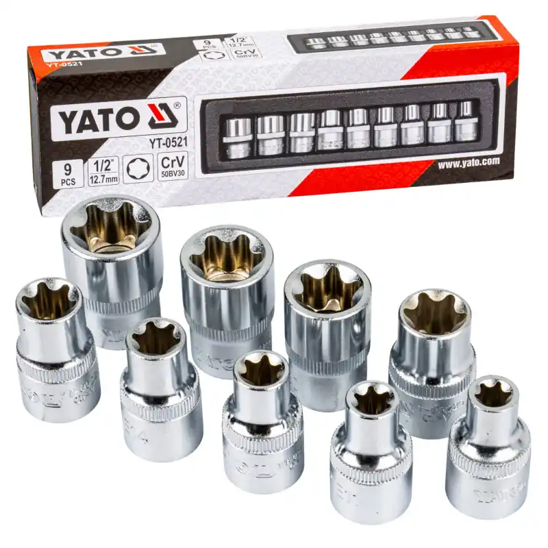 Chei tubulare Torx 1/2" E10-E24 CrV Yato set de 9 buc. Cel mai vândut