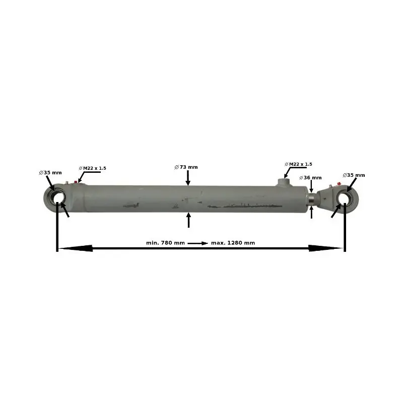 Cilindru pentru încărcător frontal (TUR) dublu efect 780-1280mm cursă 500mm fi 35mm Disponibil imediat