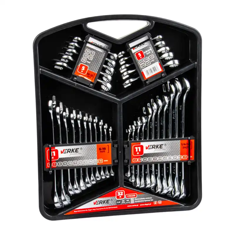 Nu rata Set chei combinate metrice și în inci 32 buc. + organizer VERKE