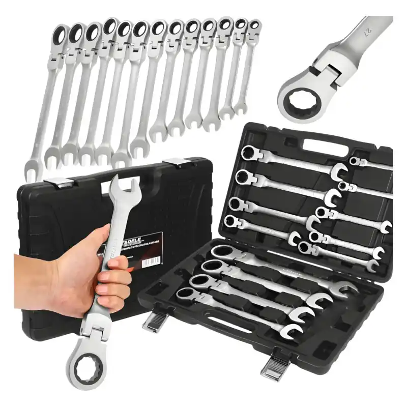 Set chei combinate cu clichet 8–32 mm articulate 13 buc. oțel CrV | valiză Reducere extra