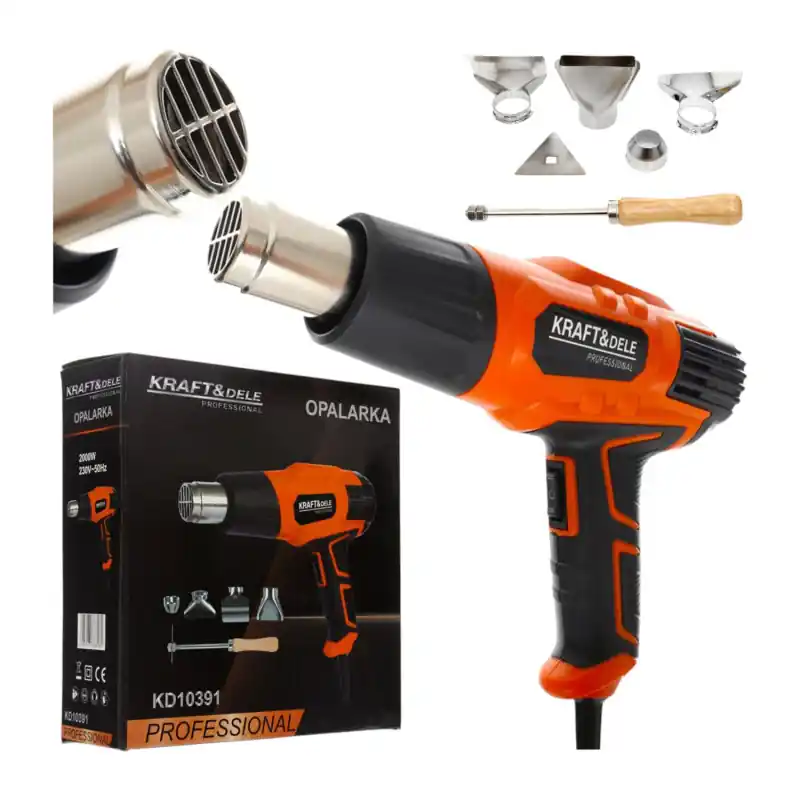 Calitate înaltă Pistol cu aer cald electric 2000W 230V, 2 trepte | 4 duze incluse | Kraft&Dele