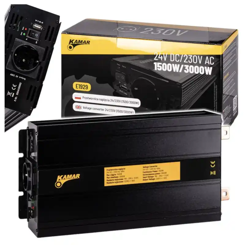 Ofertă limitată Invertor tensiune 24 V → 230 V 1500 W 3000 W KAMAR E1929