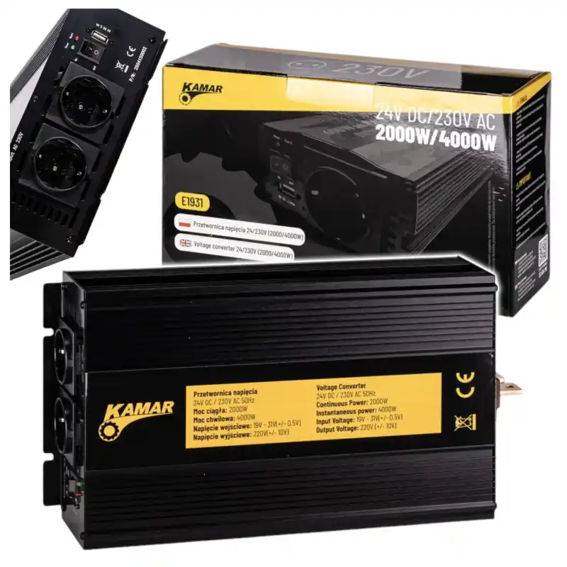 Plată sigură Invertor tensiune 24 V → 230 V 2000 W 4000 W KAMAR E1931