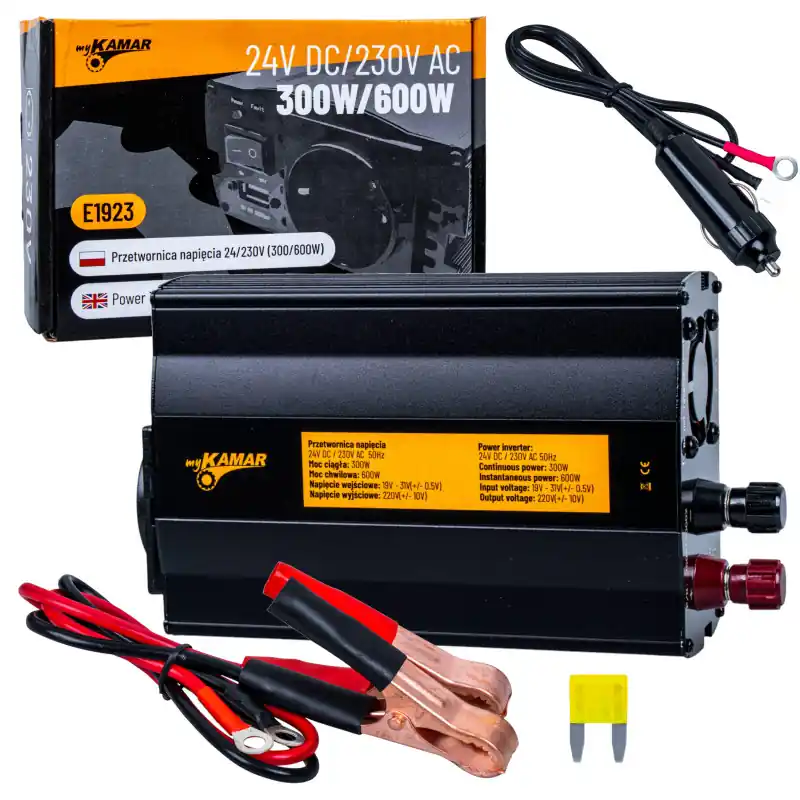 Invertor tensiune 24 V → 230 V 300 W 600 W KAMAR E1923 Plată sigură