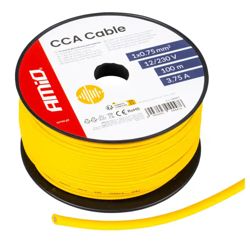 Cablu monofilar CCA galben 100 m 1x0,75 mm² 3,75 A 12V 230V Livrare gratuită