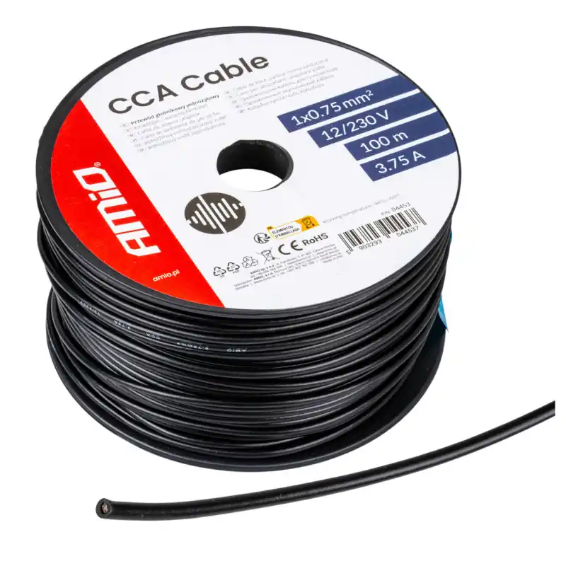 Livrare expres Cablu monofilar 0,75 mm² negru 3,75 A 12V/230V Amio | rolă 100 m