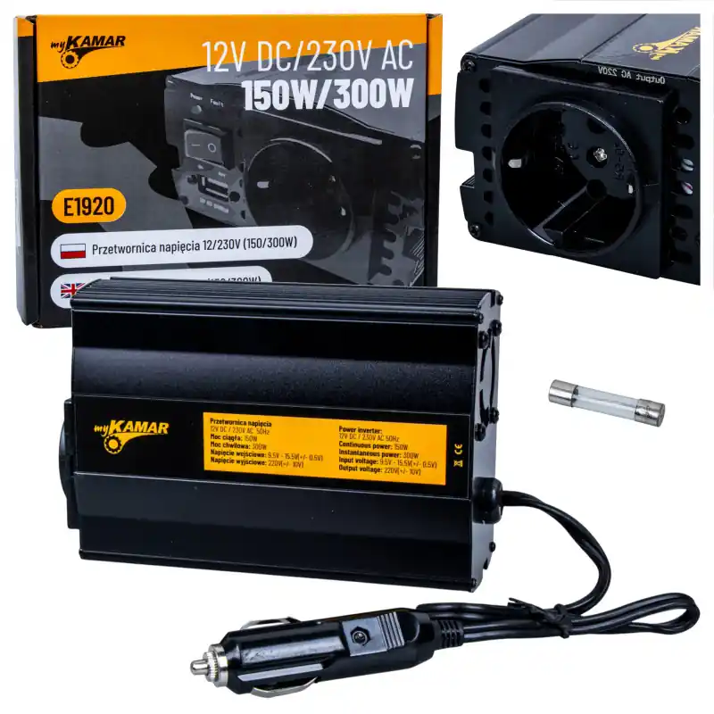 Ofertă de sezon Invertor tensiune 12 V → 230 V 150 W 300 W KAMAR E1920