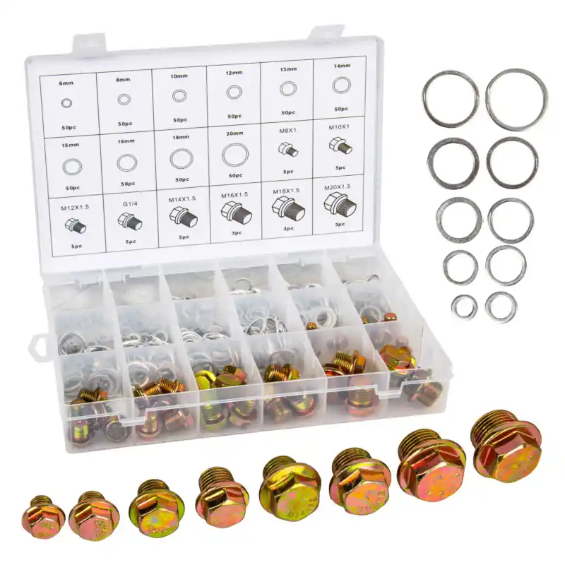 Chilipir dop golire baie ule + șaibe din aluminiu, set 534 bucăți + organizator