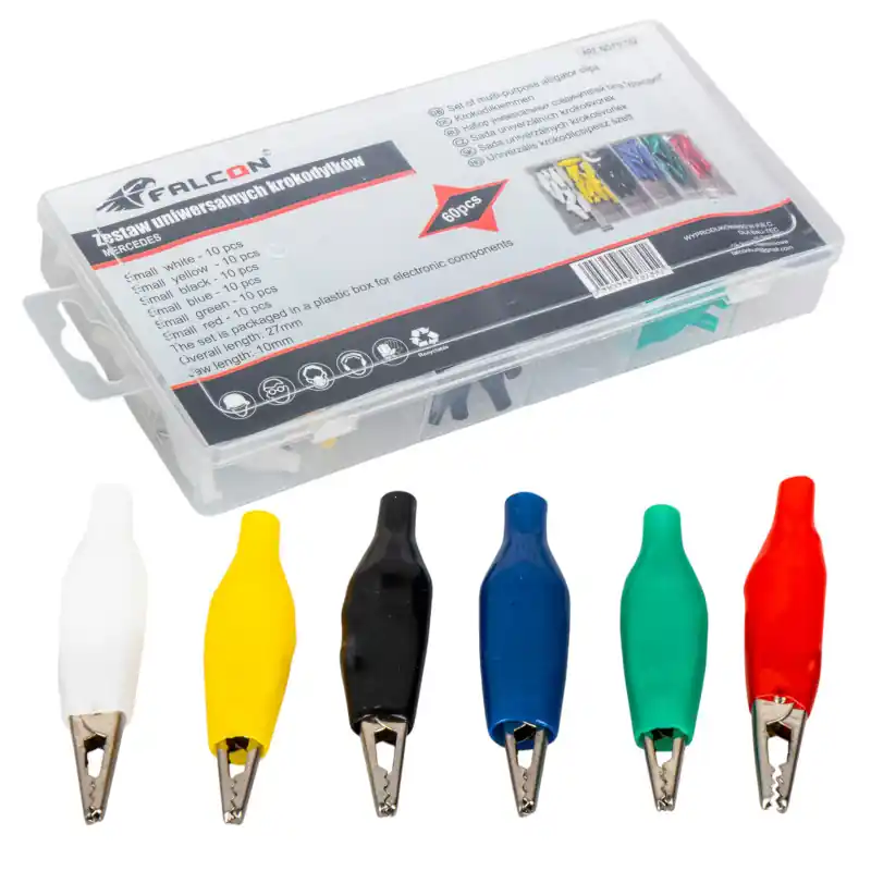 Ieftin Cleme crocodil electrice izolate 27 mm, set 60 bucăți, oțel nichelat, Falcon