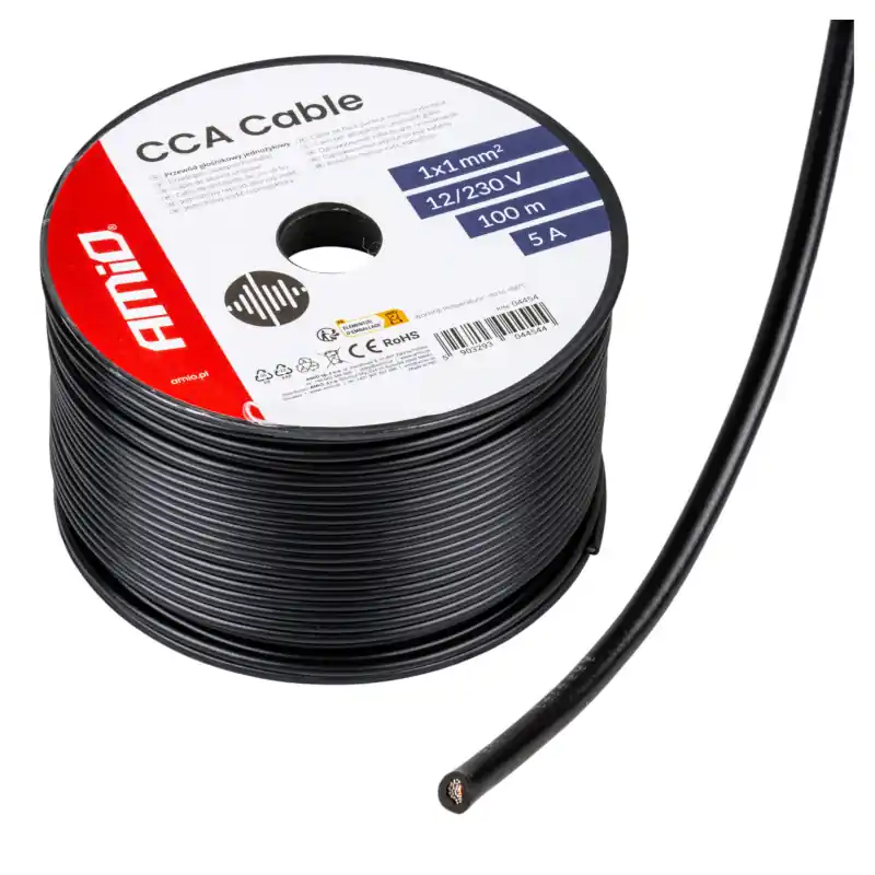Ofertă limitată Cablu monofilar 1 mm² negru 5 A 12V/230V Amio | rolă 100 m