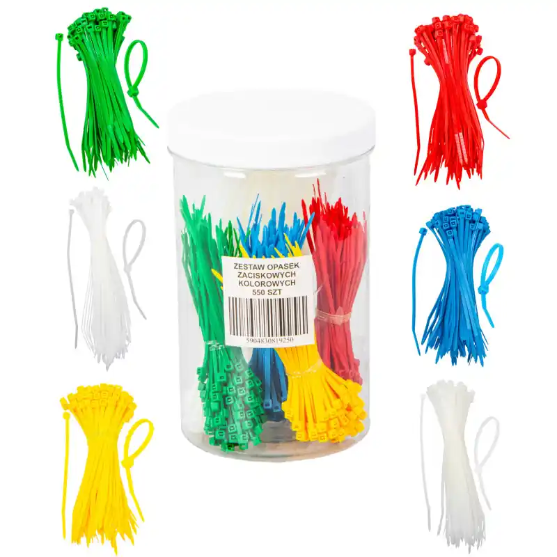 Coliere de cablu 100 × 2,5 mm, 550 buc., colorate, tub Plată securizată