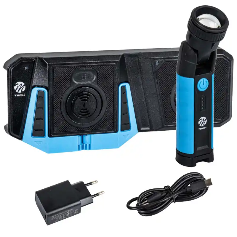 Livrare expres Lampă de atelier LED pe acumulator + încărcător wireless M-Tech